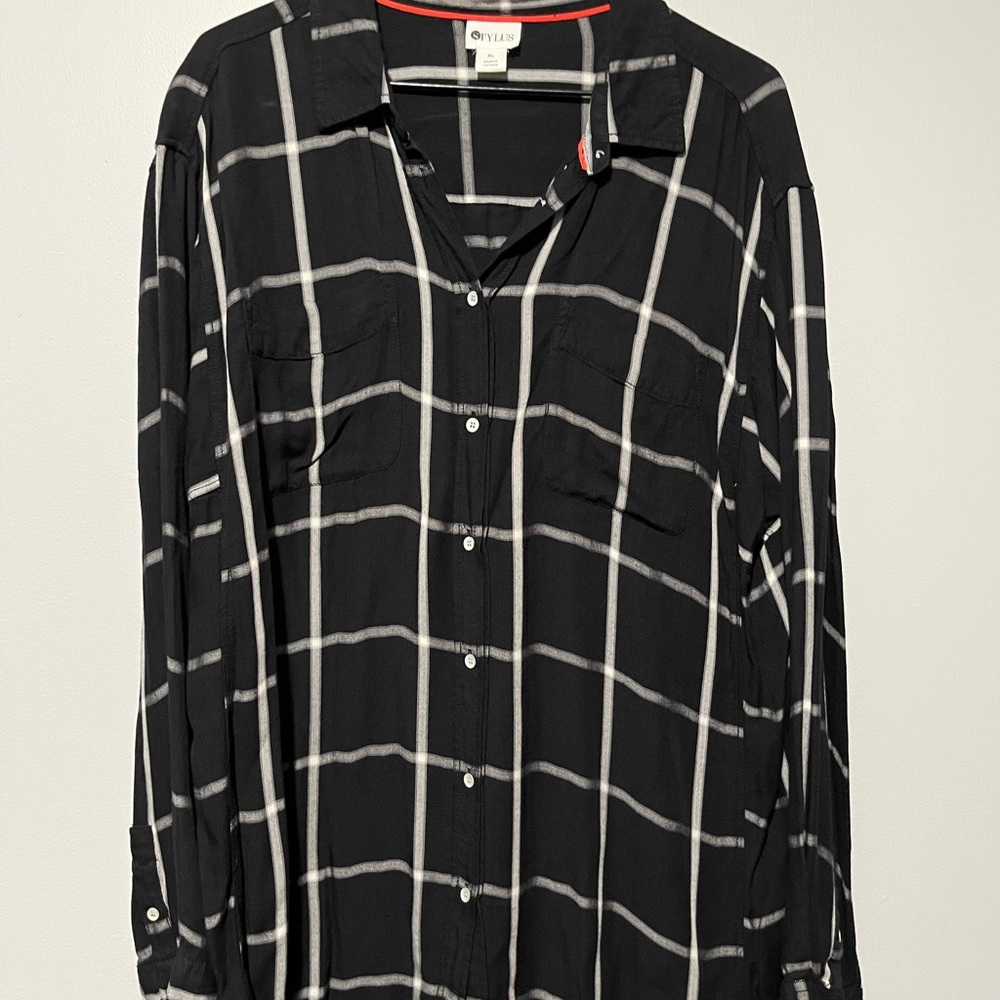 STYLUS Black and White Casual Button Down Shirt